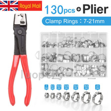 130x Single Ear Hose Clamps Assorted Stainless Steel O Fuel Pipe Clip Hose Plier
