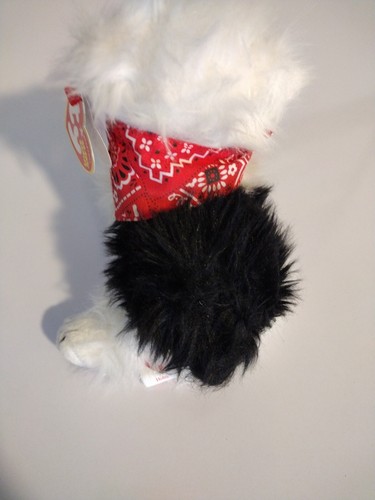 TY Beanie Hobo The English Sheepdog White Black Furry Red Bandana - 第 4/10 張圖片