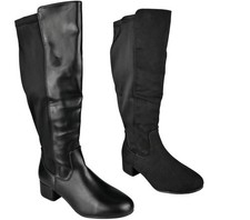 Wide Calf Wide Fit Boots Stretchy Zip Comfy Ladies Knee High Calf Mid Heel Shoes