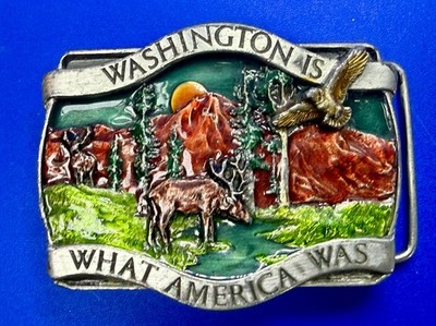 WASHINGTON IS WHAT AMERICA WAS Mountain Nature Deer Eagle Siskiyou Belt Buckle