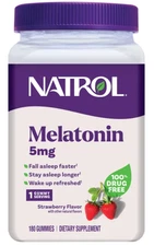 Natrol Melatonin 5 mg, 180 Gummies Strawberry Flavor Fall Asleep Faster