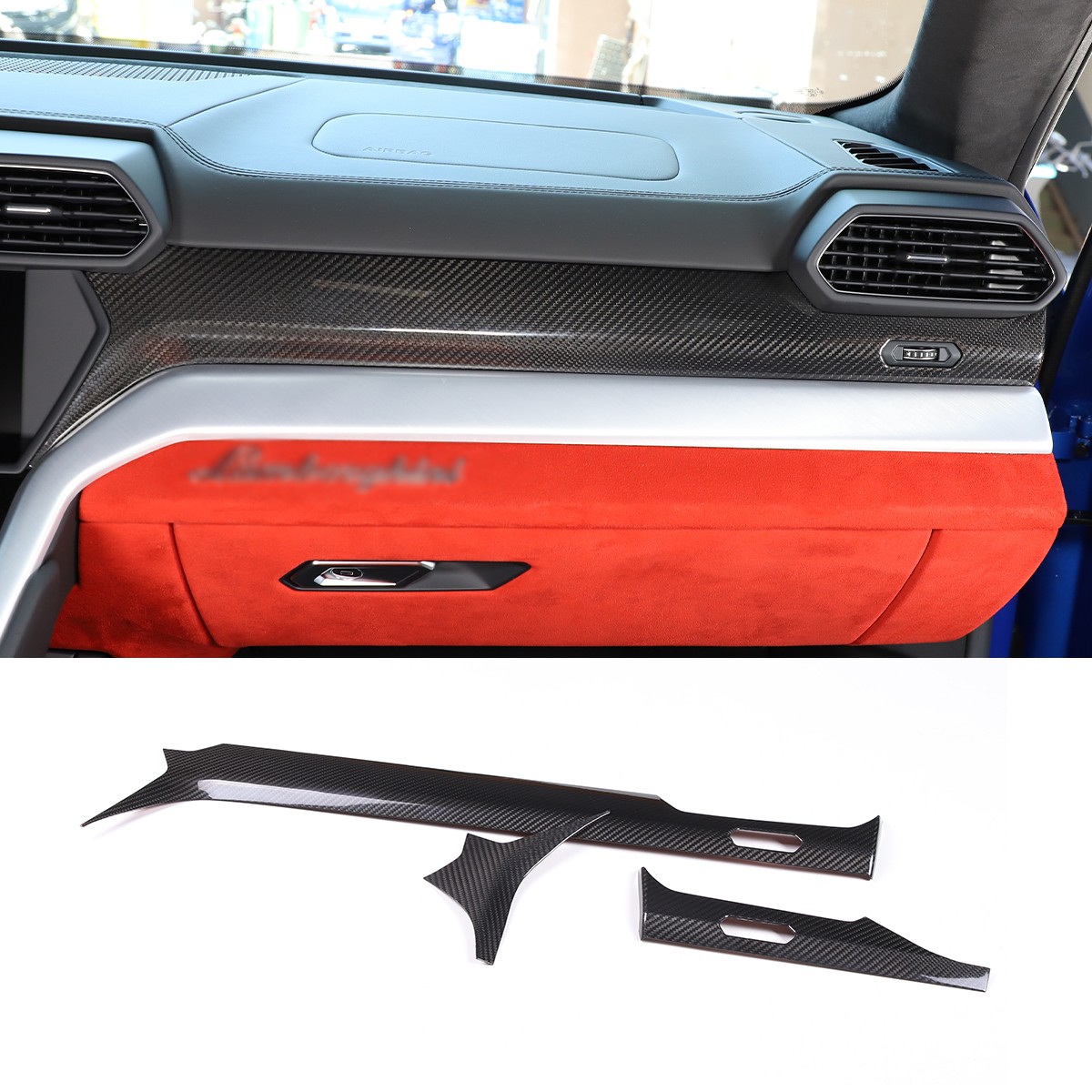 Carbon Fiber Central Control Instrument Trim Strip Fits Lamborghini URUS 2018-21