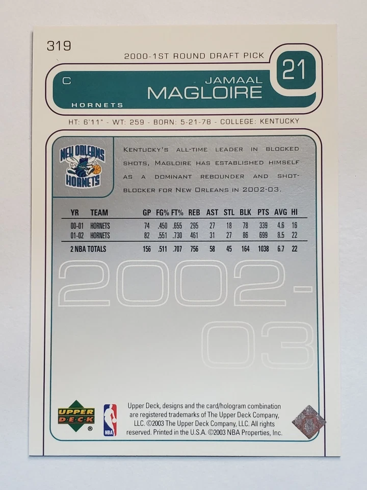 2002-03 Upper Deck #319 Jamaal Magloire ~ New Orleans Hornets - Image 2 of 2