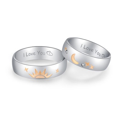 2 Pack Sun and Moon Couple Rings for His Her Matching Rings Promise Rings