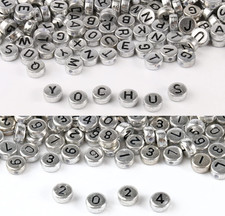 1000Pcs Silver Mixed round Acrylic Letter Beads 4X7Mm Black Alphabet Number Bead