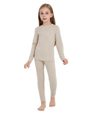 Kids Unisex 100 Merino Wool Base Layer Sets Midweight Thermal Underwear Oatm...