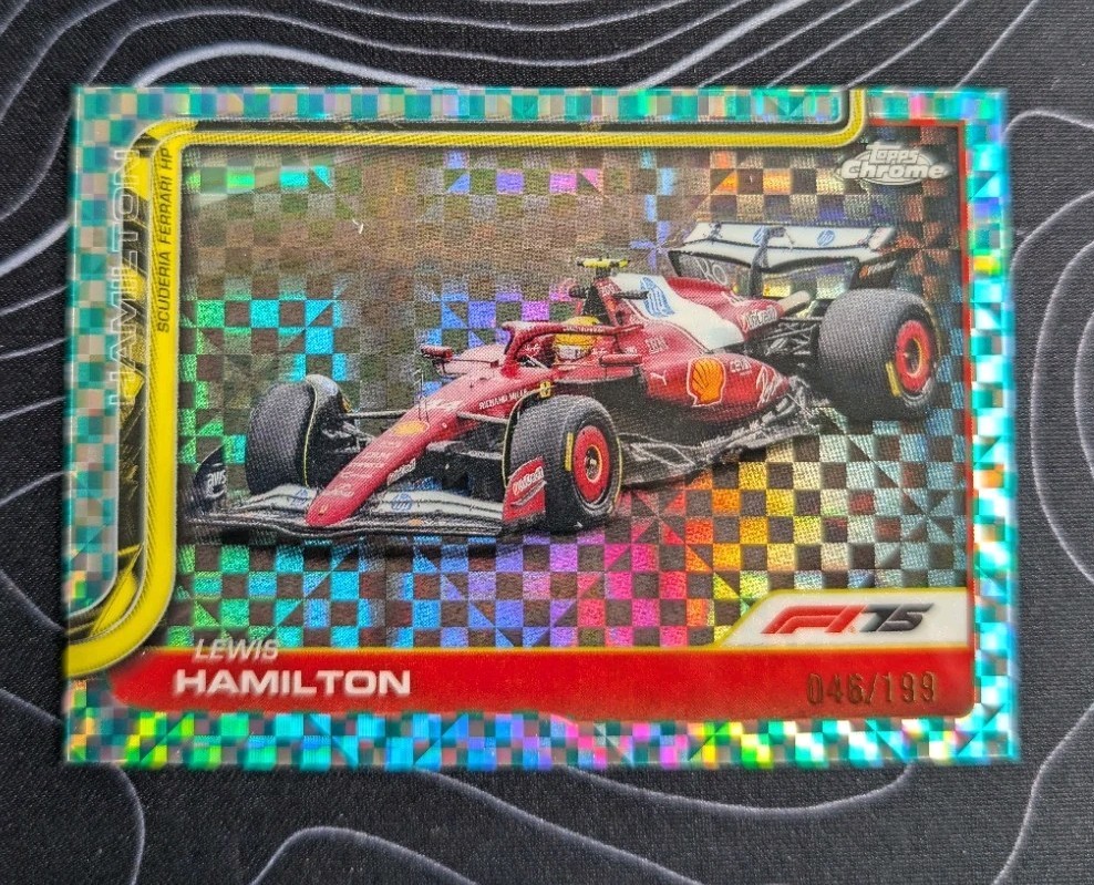 2025 Topps Chrome Formula 1 #76 Lewis Hamilton Aqua Checker Flag Refractor #/199