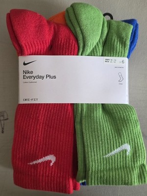 NEW 6 PAIR PACK MENS NIKE EVERYDAY PLUS DRI FIT COTTON CREW SOCKS SIZE LARGE
