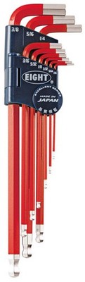 Eight Tool TEL-S9NRE, Single Color Red Taper Head Hex Key 9Pcs. 1/16''-3/8'' Set