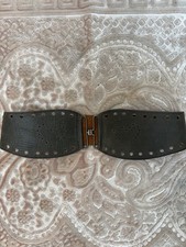 Genuine leather waist belt Hearts wide brown Size Small 24-28inch Waist