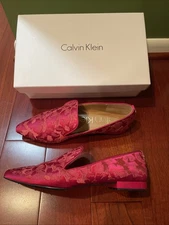 Size 8.5 M Calvin Klein Elin Crosshatch Flower Slip Ons Hibiscus Pink Embroidery
