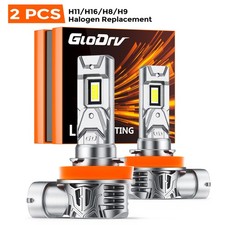 Glodrv H11 H16 Led Fog Light Bulbs Lamps Wireless 6000k Cool White Fanless 2pcs