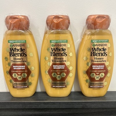 3x Garnier Whole Blends Honey Treasures Repairing Shampoo Dry Damaged Hair