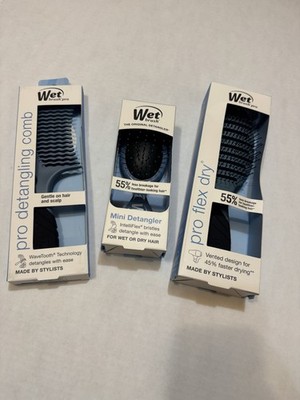 Wet Brush Pro Bundle Flex Dry Mini Detangler WaveTooth Comb 3 Pc New Sealed