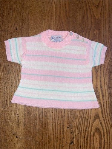 Cradle knit Vintage 0-3 month pink and white striped short sleeve sweater