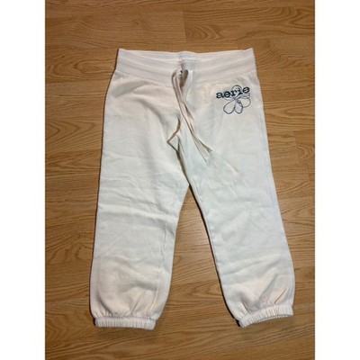 Vintage Y2K Aerie Fleece Cropped Jogger Capri Sweatpants Embroidered Graphic