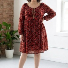 Nasty Gal Rose Mini Dress Size 22 Boho Smocked Peasant Party Red Empire Sheer