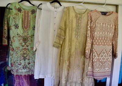 (4) BAROQUE Woman XS Dress 3-Piece PAKISTANI EMBROIDERY Outfits Pants INDIAN