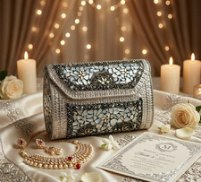 Women's Mosaic Evening Clutch Purse Metal Box Bag Bridal Wedding Handbag
