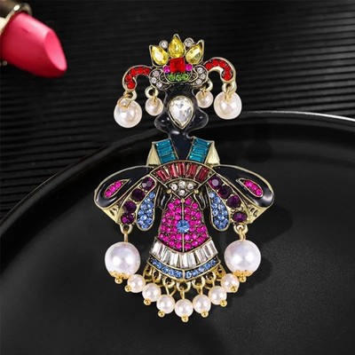 Medieval Pearl Tassel Brooch Princess Style Rhinestone Pin For Women Accessories