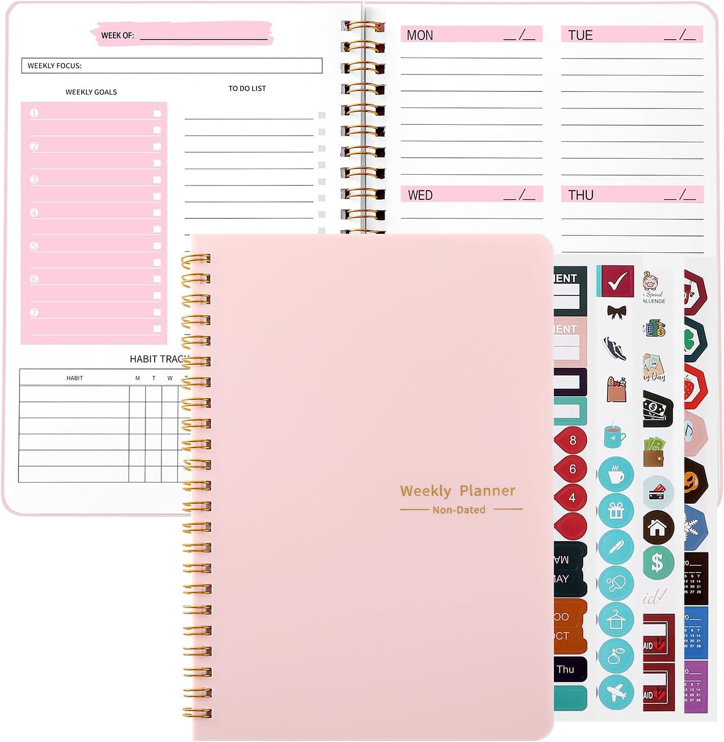 A5 Weekly Planner Notebook, Undated To Do List Notebook Diary 52 weeks of Daily