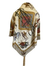 H76 Vintage Made in Italy 100 Silk Scarf Equestrian Horse Saddle Harness Chain