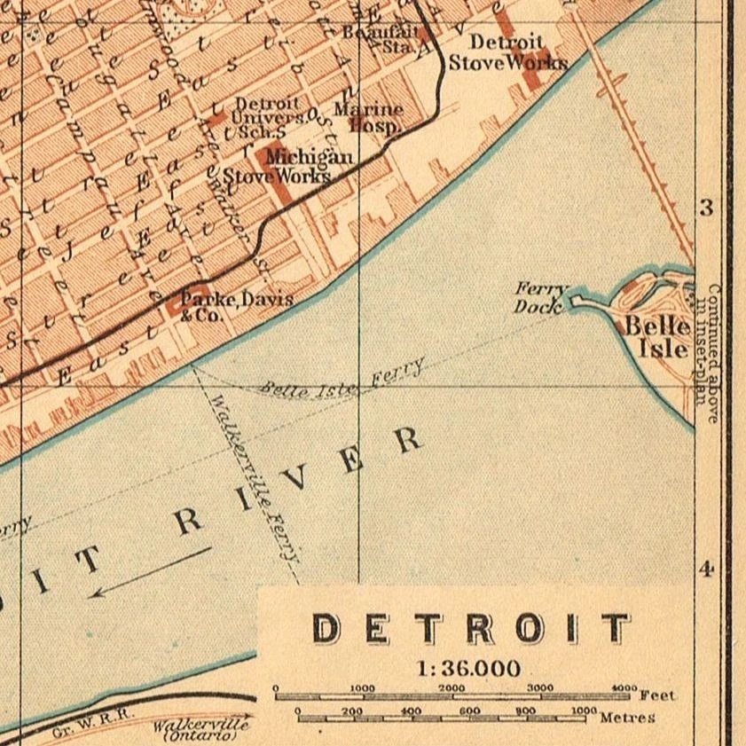 DETROIT  1904  Original  Map City Plan BELLE ISLE MICHIGAN U.S. - Image 3 of 4