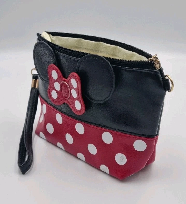 Minnie Mouse Make Up Bag Purse Disney Red & Black Small 5" PVC Zip Up Pouch - Image 3 of 4