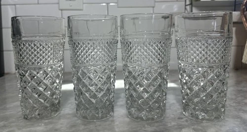 1960's LOT of 4 Vintage Anchor Hocking Wexford  Tumbler Glasses 6.25”