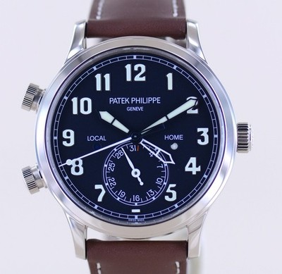Patek Philippe Uhr Calatrava Pilot Travel Time 18K Weißgold Kal 324 Deep Blue BP