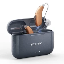 BESTEK HEARING AIDS RECHARGABLE BEHIND-THE-EAR HEARING AID - BEIGE