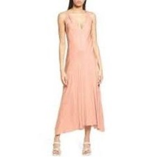 FRAME Pink Clay V Neck Asymmetrical Hem Midi Dress Women's Size S
