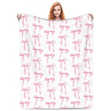 Cozy Pink Bow Flannel Throw Blanket Soft Plush Bedding 50x40 Inch