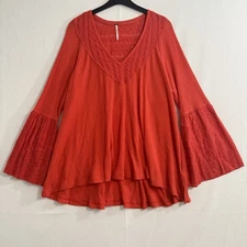 Women's Free People Parisian Nights Red Top bell sleeves Size Medium