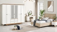 Schlafzimmer-Set Mit Bett, 2 Nachttischen, Kleiderschrank Und Spiegel
