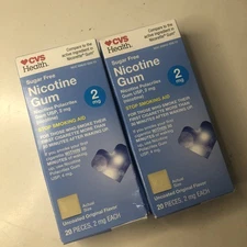2 X CVS Health Sugar Free Nicotine Gum 2 mg 20 Pcs Uncoated Original Flavor 3/26