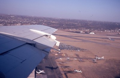 SL34  Slide 1960s  Aerial View Airport Airfield Prop Planes 915a