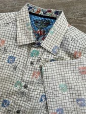 Robert Graham Button Front Shirt AOP Creatures Grid Short Sleeve Woven Monsters