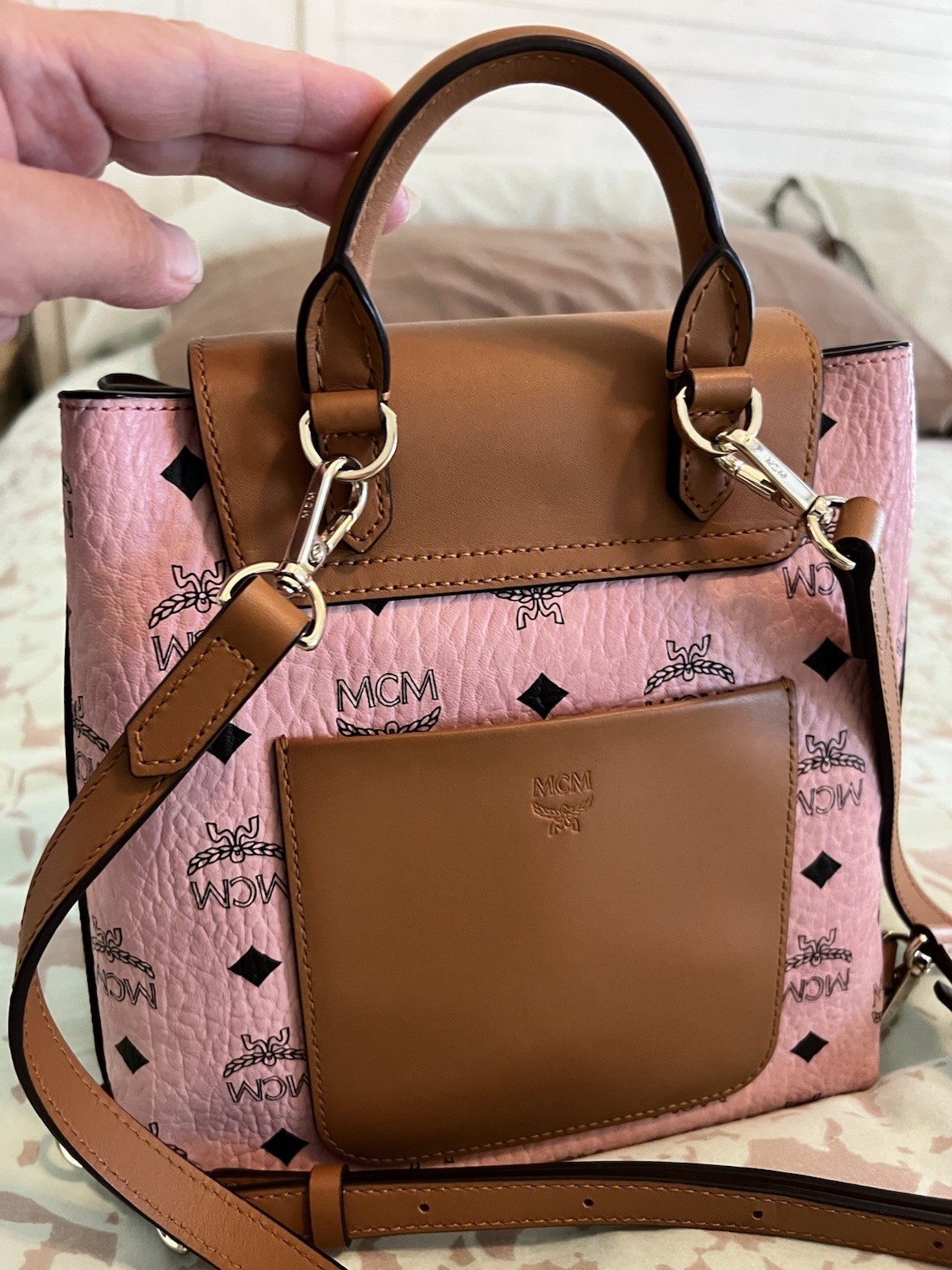 Authentic MCM Signature Visetos Pink Backpack image 6