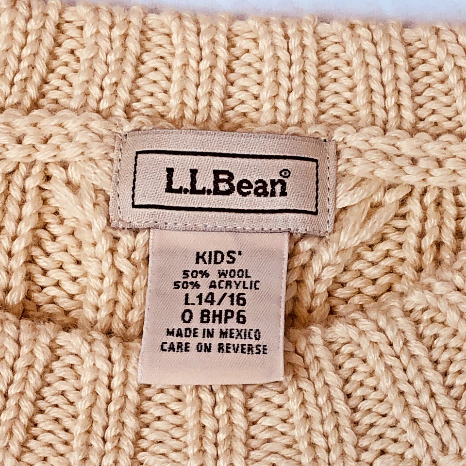 Suéter LL Bean Kids Mezcla de Lana Pescador Tejido con Cable Marfil Talla Grande 14-16 Foto 3 de 4