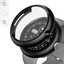 2-Pack Black Hard Case Tempered Glass Protector for Google Pixel Watch 4 45mm