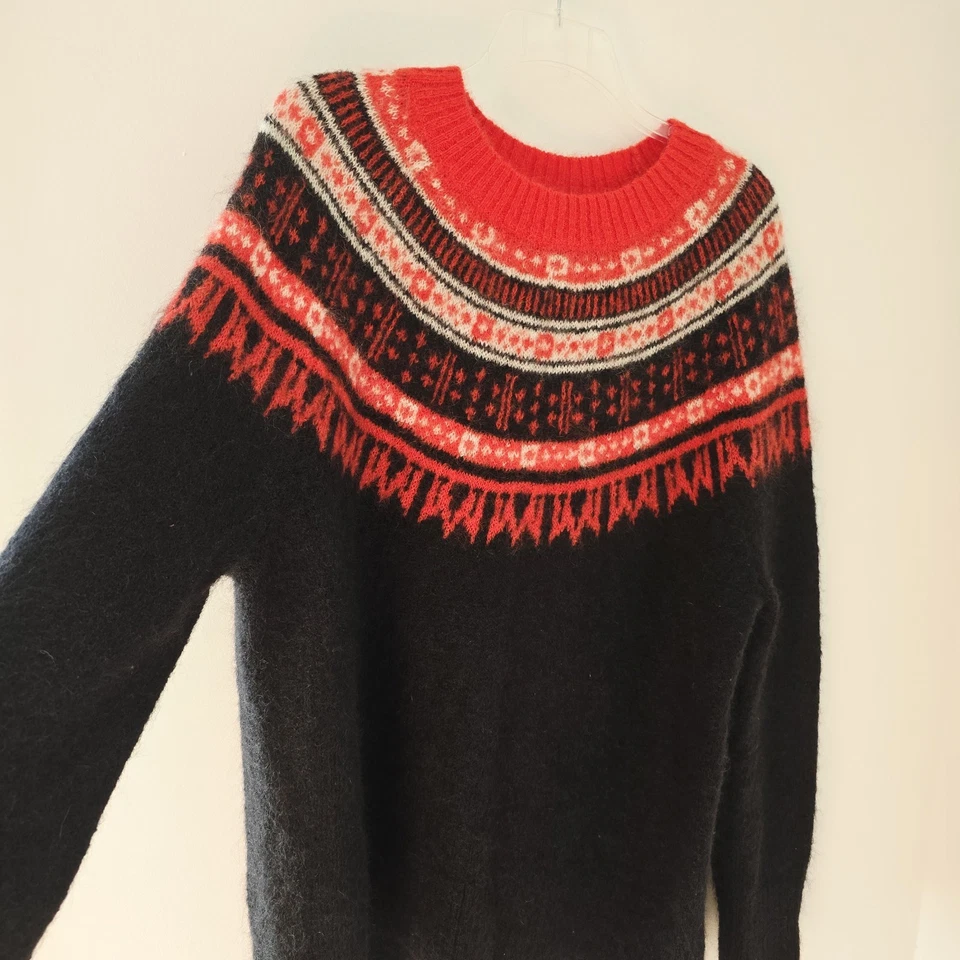 Suéter Pullover H&M XXL Mujer Fair Isle Mohair Mezcla Lana Rojo Negro Nórdico Foto 4 de 4