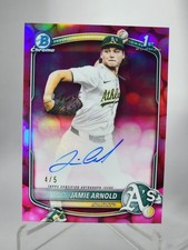 JAMIE ARNOLD ~SSP~ /5 BUBBLE GUM REFRACTOR 1ST AUTO 2025 BOWMAN DRAFT ATHLETICS 
