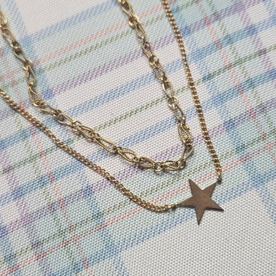 Gold-plated small star chain and thick smaller rope chain necklace set