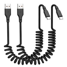 Quickeep Car Carplay Cable 2Pack 3ft Coiled USB A to C 3FT-2pack, Black