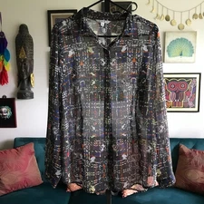 CAbi size L Colorful Sheer Festival Style #129 Chiffon Bohemian Blouse Top Boho