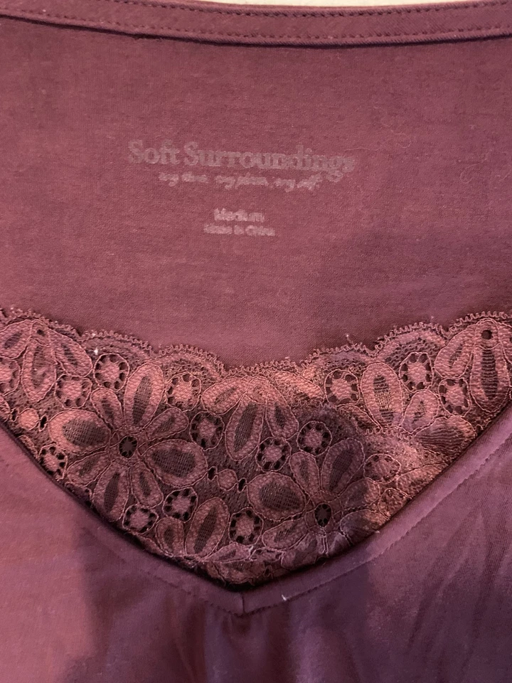 Conjunto de pijama Soft Surroundings granate ciruela manga larga pantalones encaje mediano m punto Foto 3 de 4