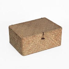 Seagrass Storage Basket Box with Lid, Wicker Decorative Storage Boxes with Lids