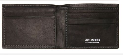 Steve Madden Herren Echtleder Geldbörse Passcase Schwarz Neu Mit Etikett - Bild 2 von 2