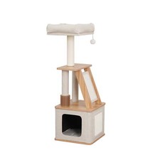 4-Level 42" Laminated Board Cat Tree with Condo Perch Sisal Scratcher, Beige